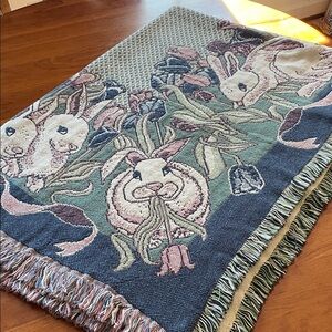 1992 Charlotte Home Furnishings tapestry throw Bunnies Easter Spring 50x65